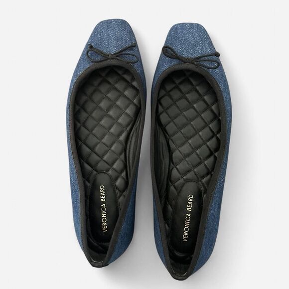 VERONICA BEARD Beatrix bow-detailed denim ballet flats 8.5 - Picture 2 of 5